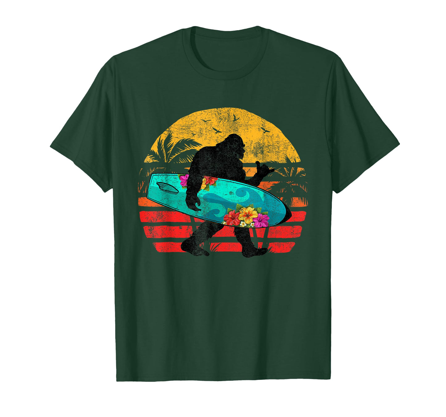 Funny Shaka Aloha Bigfoot Surfing Retro Hawaii Surfer Lover T-Shirt