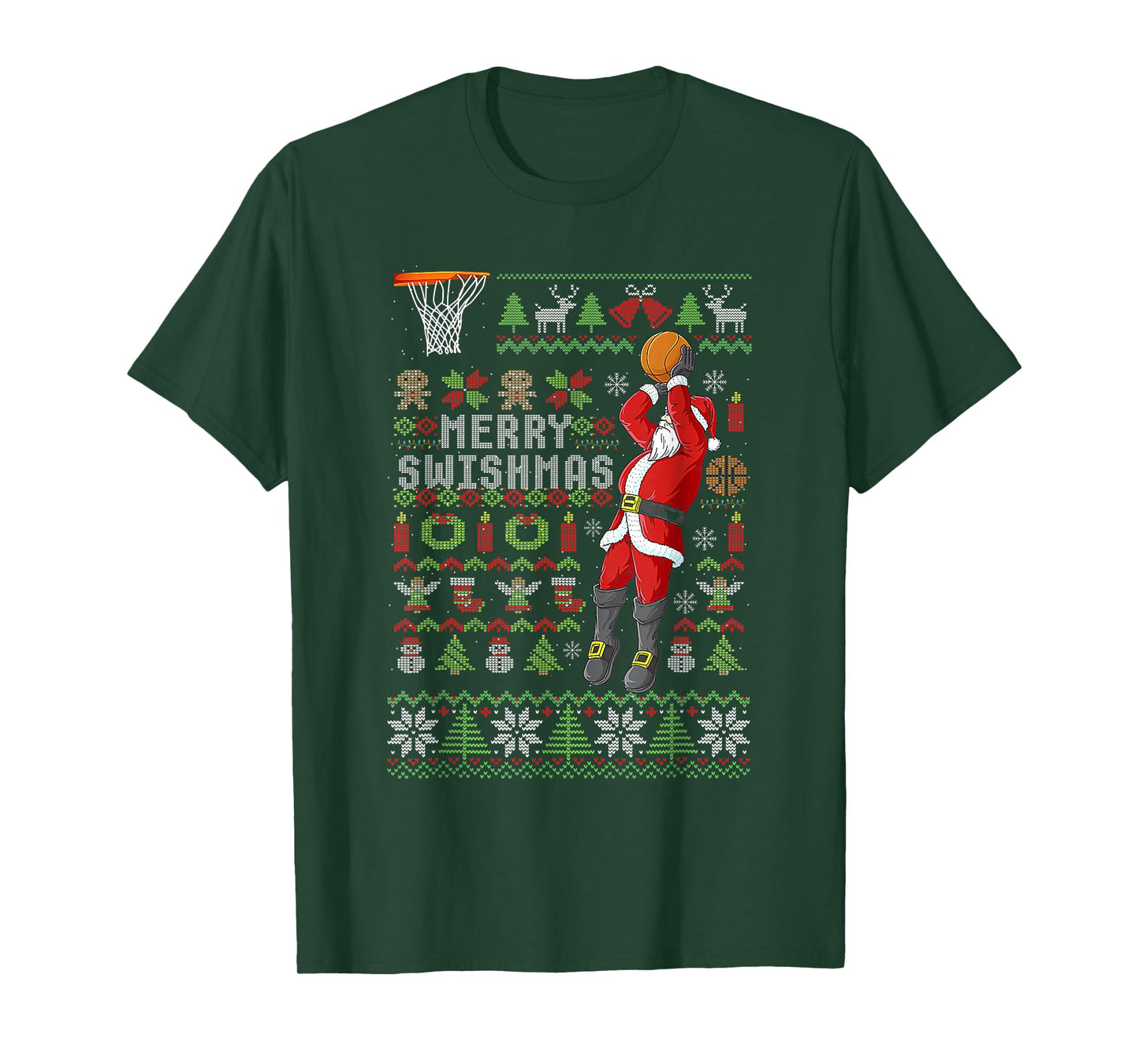 Merry Swishmas Ugly Christmas Sweater Basketball Xmas Pajama T-Shirt