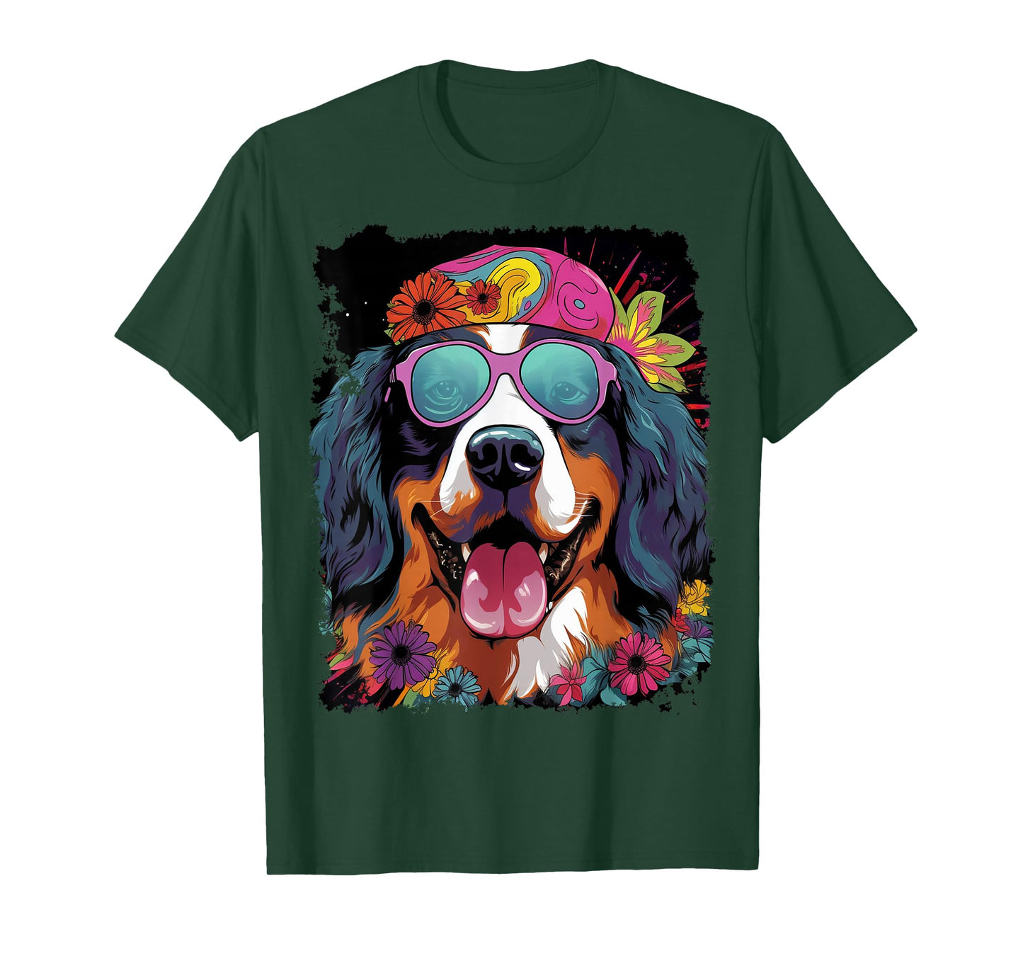 Pop Art Bernese Mountain Dog Flower Love Peace T-Shirt