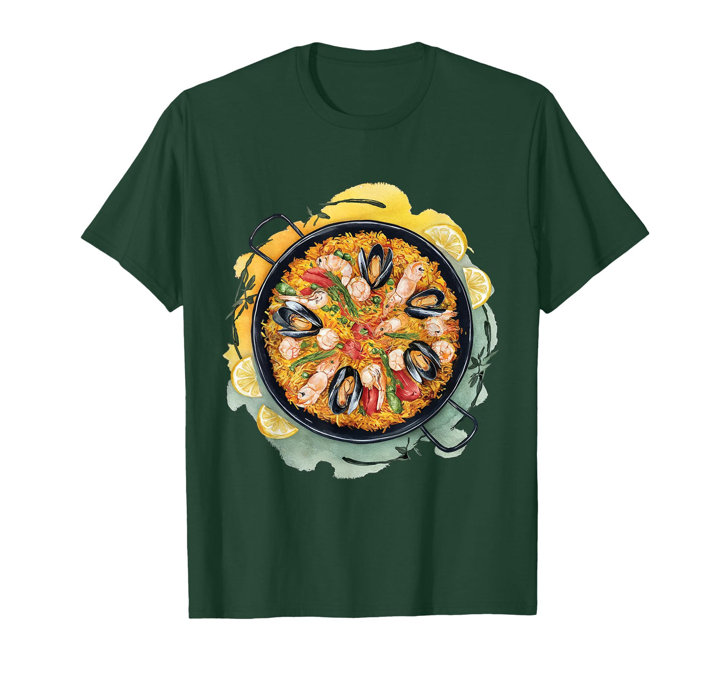 Watercolor Classic Paella saffron rice shrimp chicken pepper T-Shirt