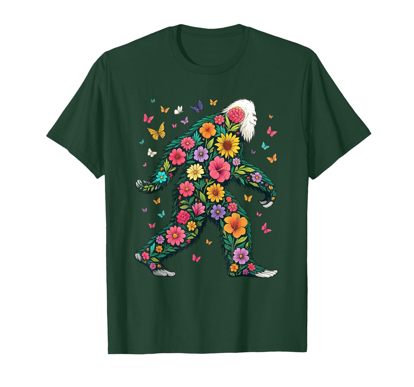 Floral Bigfoot Sasquatch Retro Colorful Flowers Gifts Funny T-Shirt