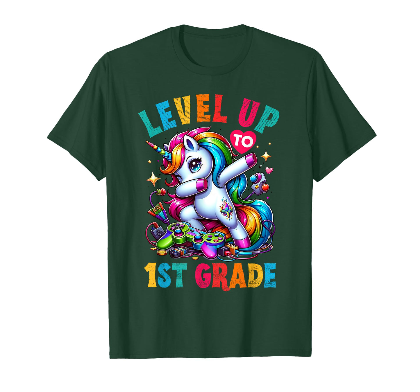 Unicorn video games back to School 1st grade Girls Level up T-Shirt