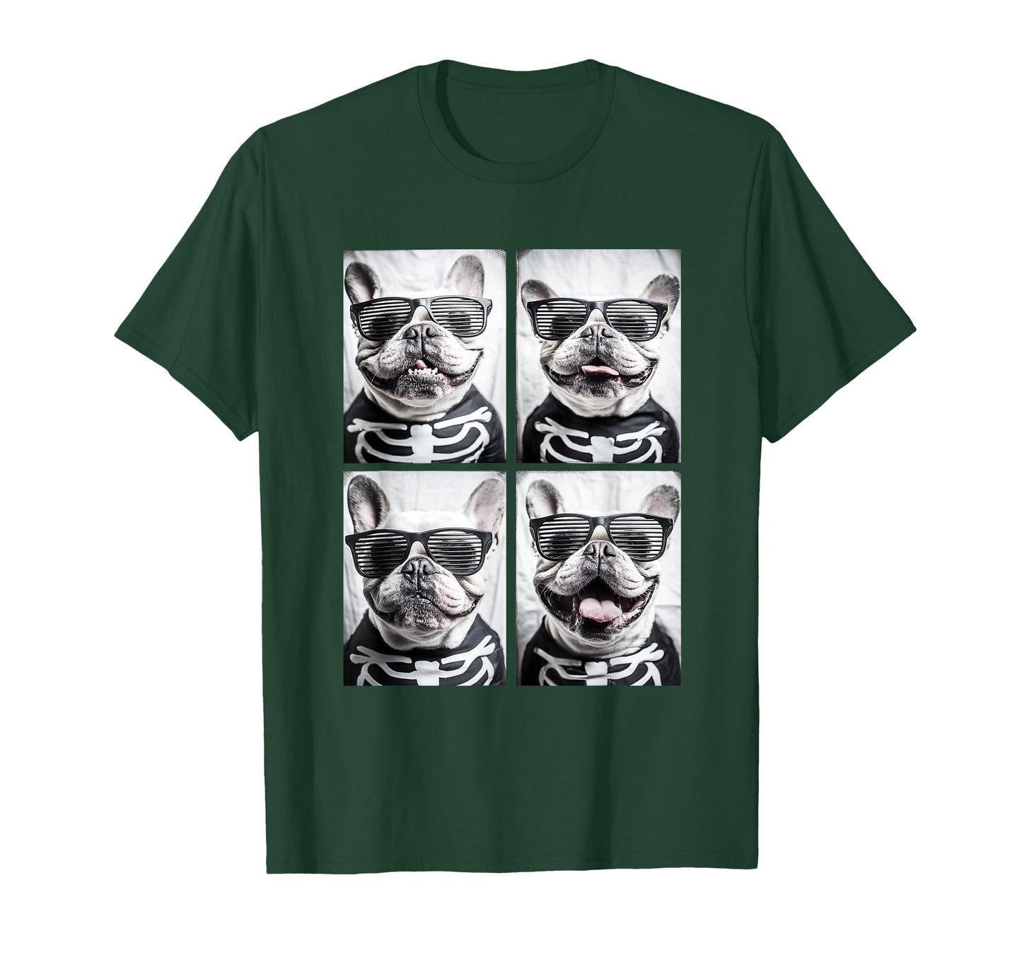 French Bulldogs with Sunglasses Halloween Skeleton Costume T-Shirt