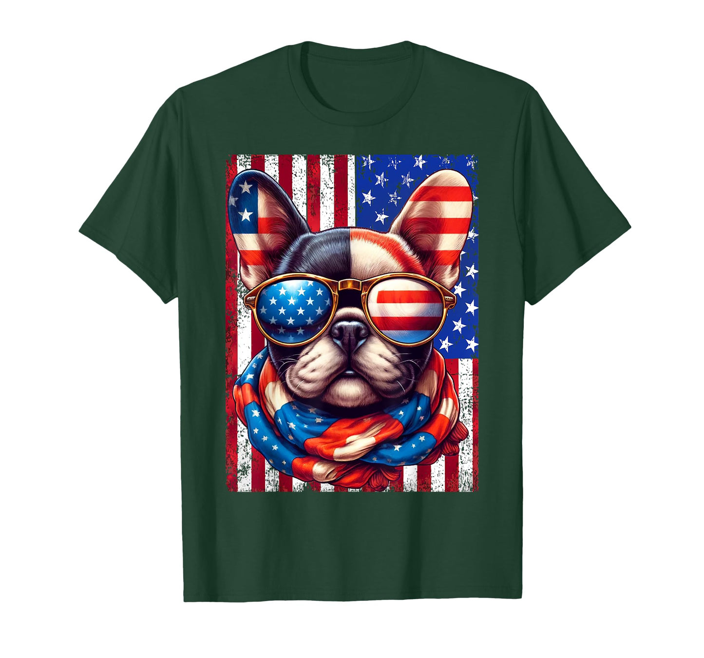 French Bulldog USA Flag Sunglasses 4th of July Patriotic Dog T-Shirt
