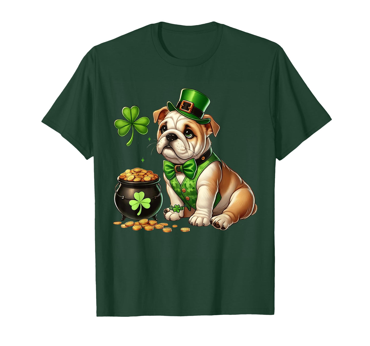 Bulldog Leprechaun St Patricks Day Shamrock Kids Cute Dog T-Shirt