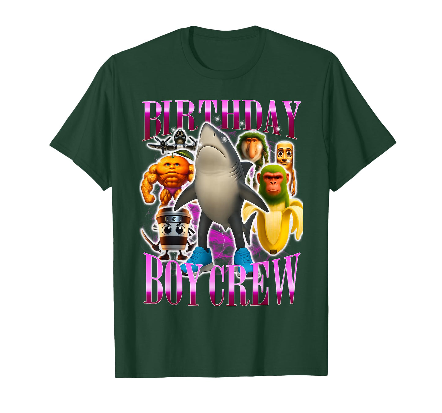Birthday Crew Funny Italian Brainrot Meme Shark Monkey T-Shirt