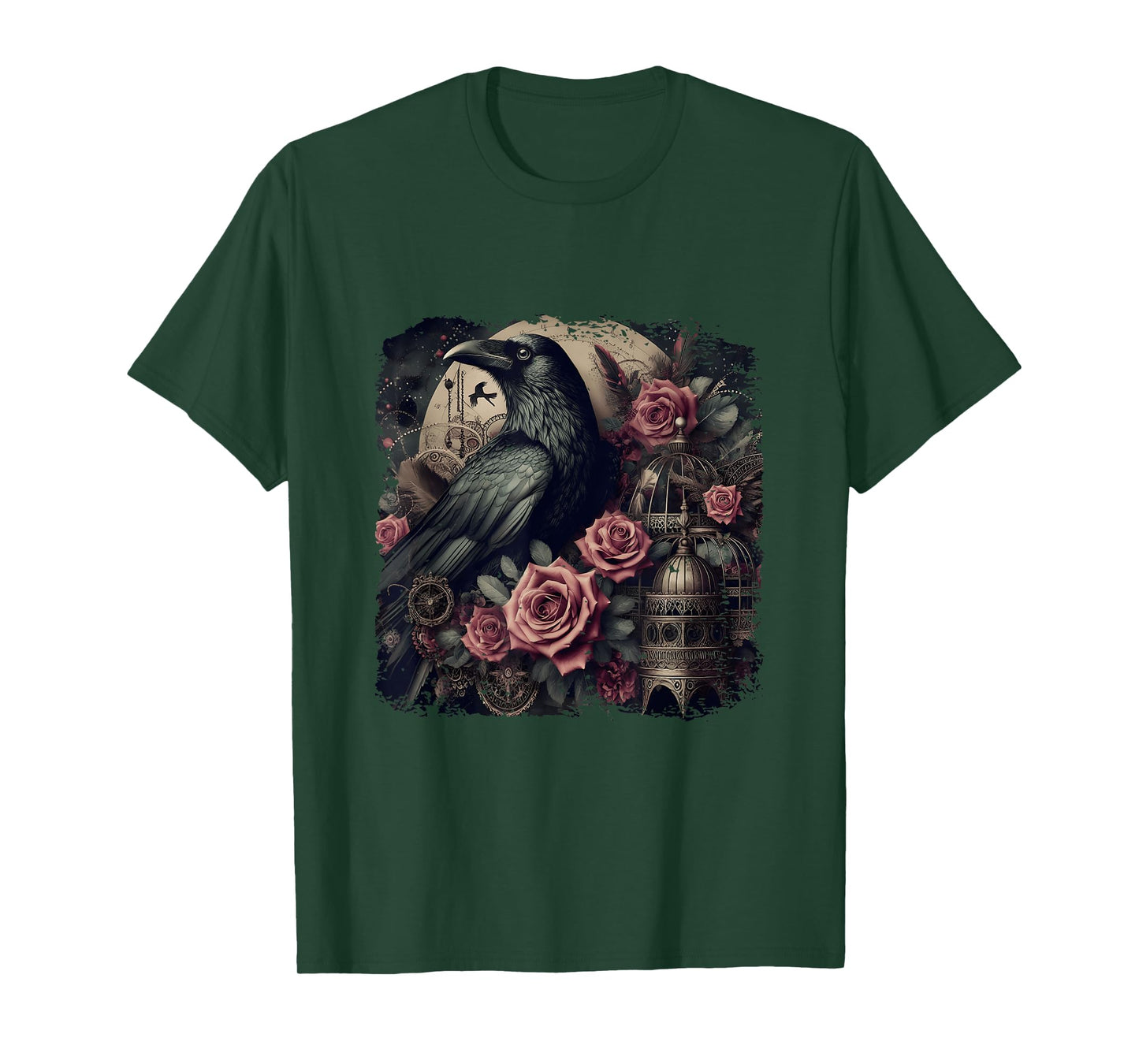 Gothic Raven Rose Enchanted Vintage Floral Crow Halloween T-Shirt
