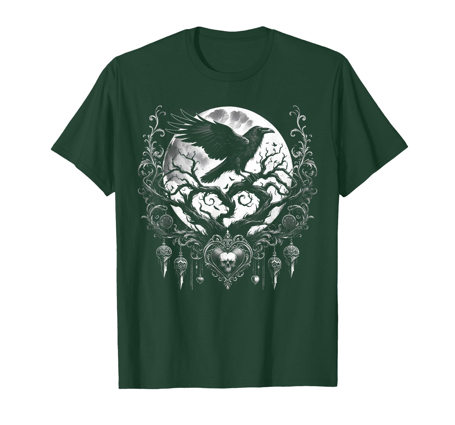 Women Mystical Raven Tree Love Gothic Dark Fantasy Crow Moon T-Shirt