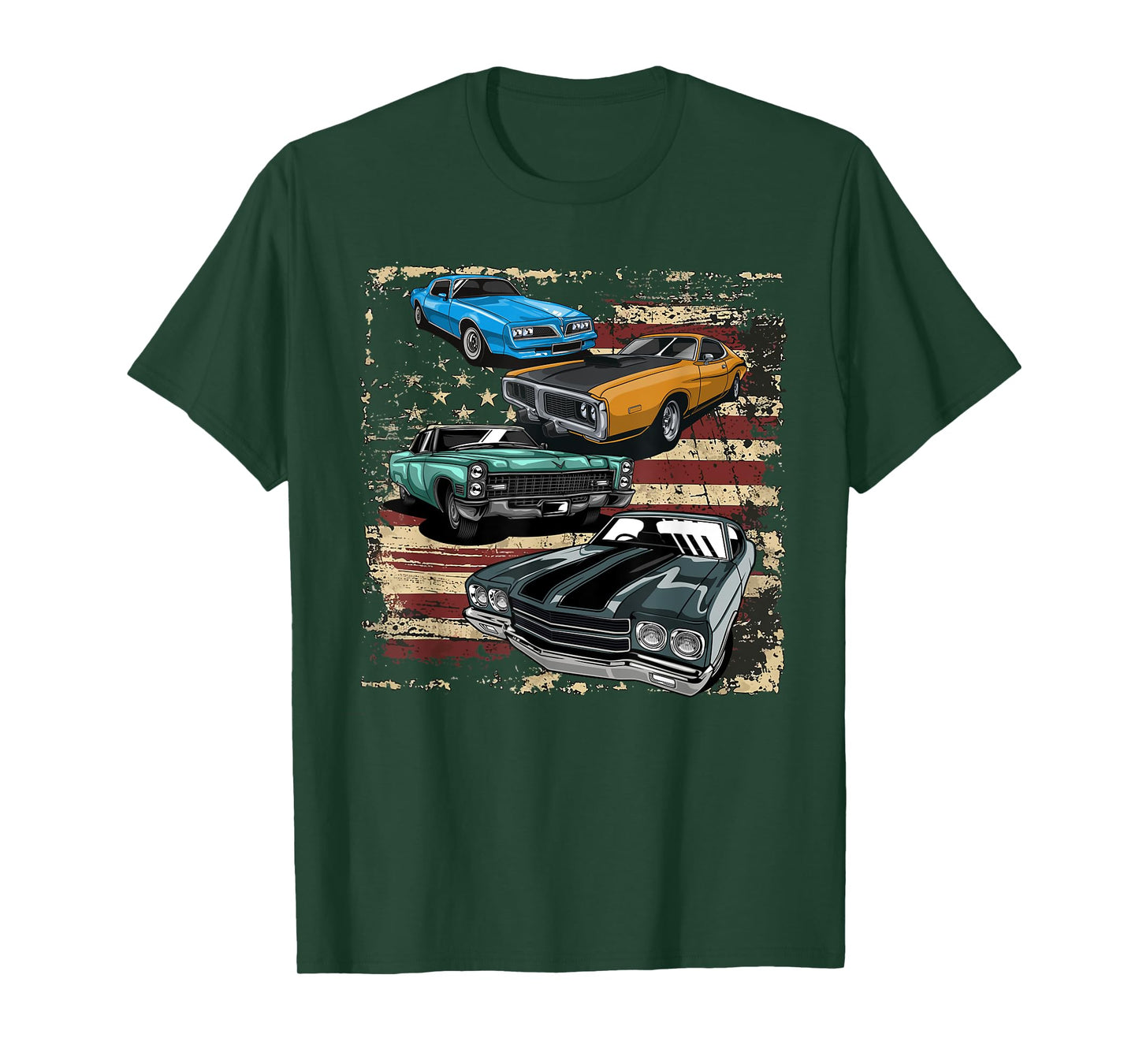 Classic Car American Muscle Cars USA Flag Vintage July 4th T-Shirt