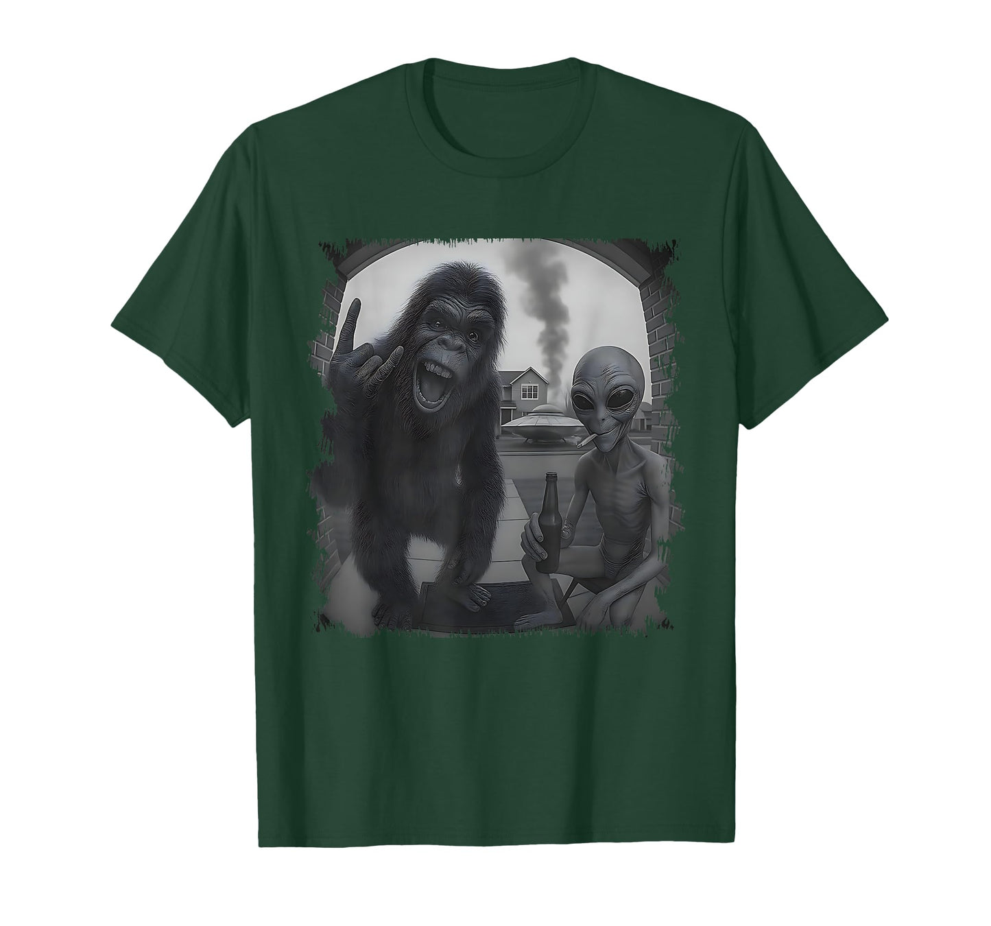 Funny Door Camera Men Women Sasquatch UFO Bigfoot And Alien T-Shirt