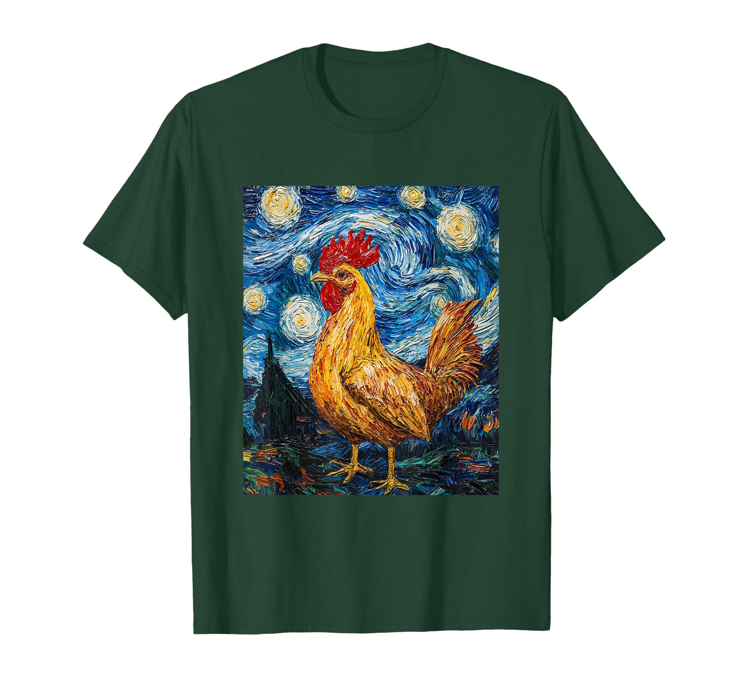 Funny Chicken - Van Gogh Style - Starry Night Graphic T-Shirt