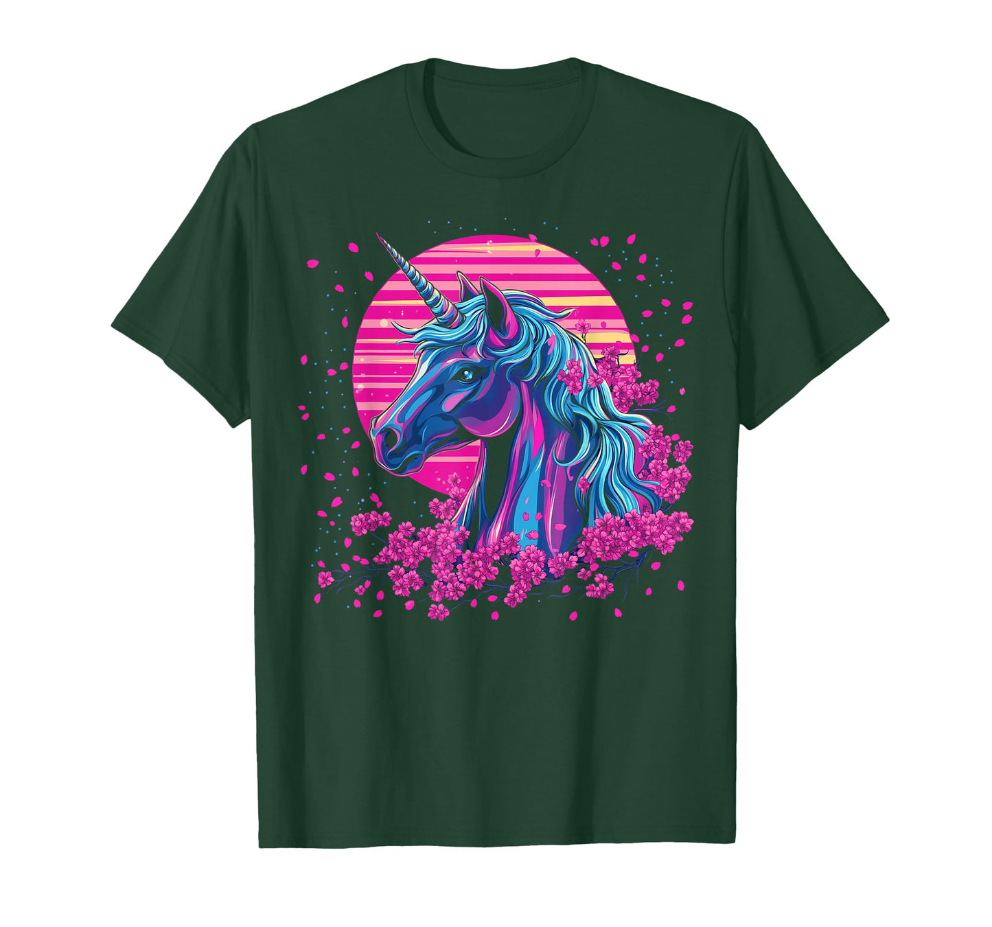 Vaporwave Unicorn Cherry Blossoms Retro Synthwave Aesthetic T-Shirt