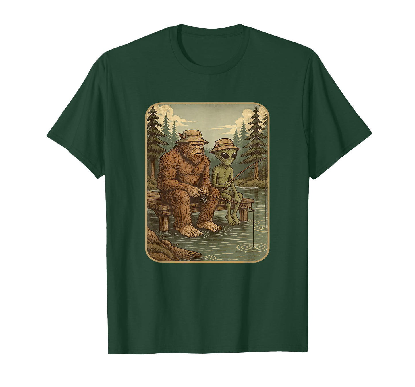 Bigfoot Fishing Shirt Men Boys Sasquatch Fishing Distressed T-Shirt