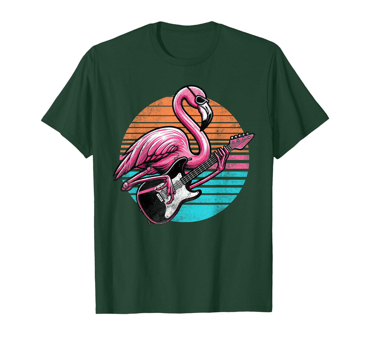 Vintage Style Flamingo Playing Guitar Rock And Roll Retro T-Shirt