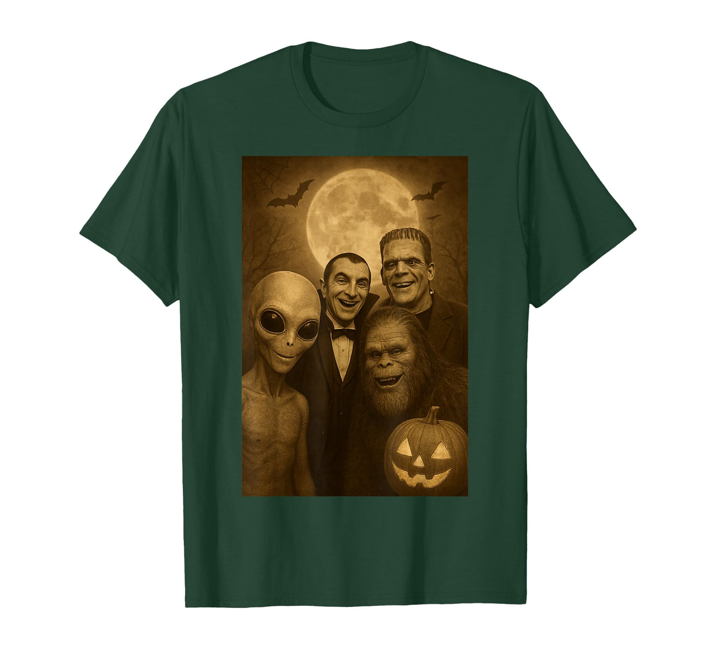Halloween Party Bigfoot Alien Dracula Frankenstein Selfie T-Shirt