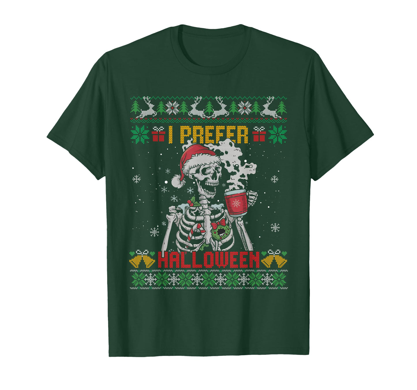 I Prefer Halloween Skeleton Ugly Christmas Sweater Cute Xmas T-Shirt