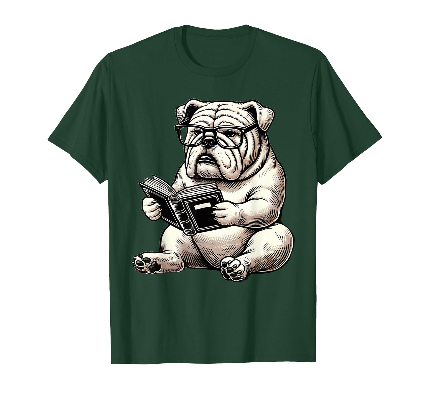 Cute Dog English Bulldog Reading Book T-Shirt for Men Women Girls Kids