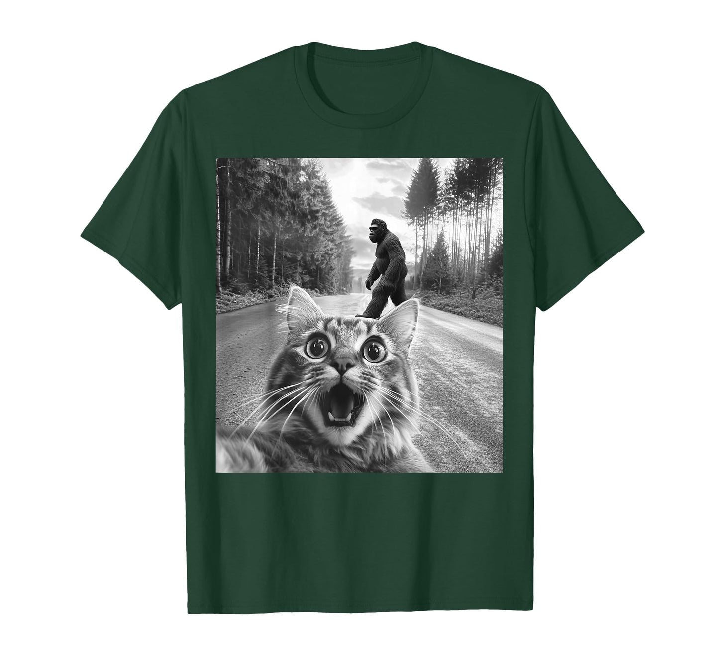 Funny Cat Selfie Bigfoot Big Foot Graphic Sasquatch Meme T-Shirt