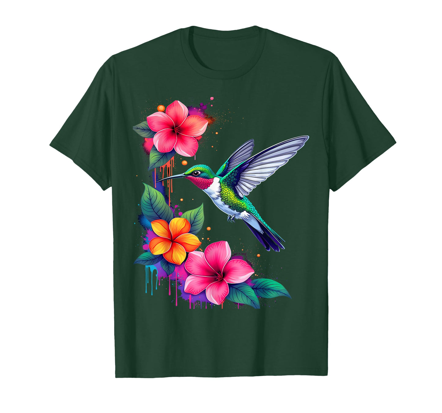 Tropical Hummingbird Floral Art T-Shirt