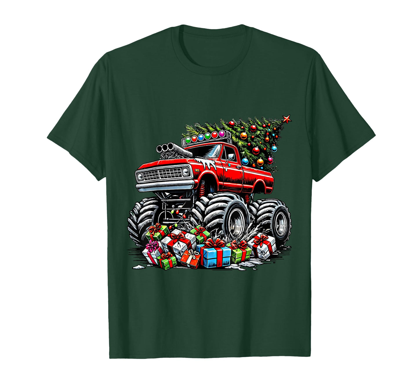 Monster Truck Crushing Christmas Tree Boys Kids Toddler T-Shirt