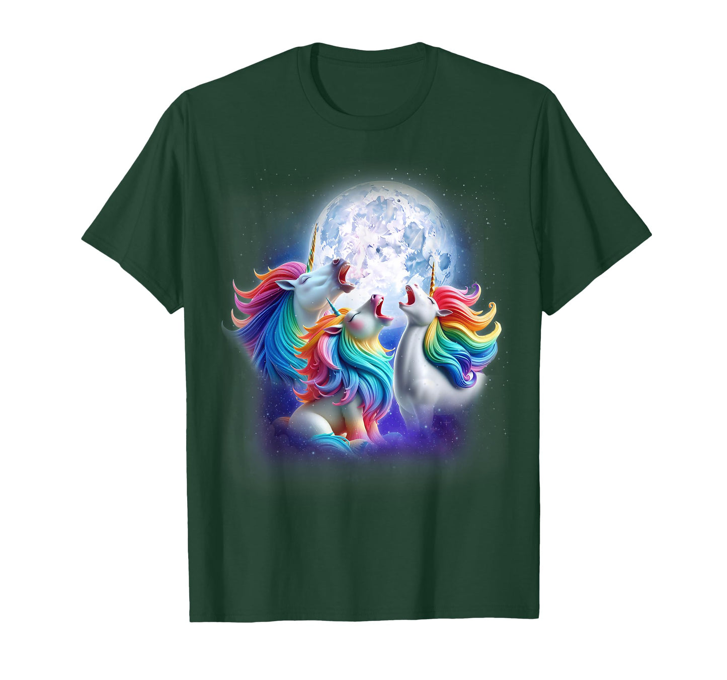 3 Unicorns Howling At The Moon Funny Mythical Unicorn Lover T-Shirt