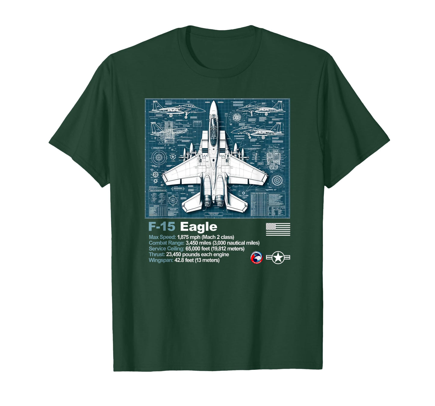 F15 Fighter Jet Blueprint Technical Drawings and Specs T-Shirt