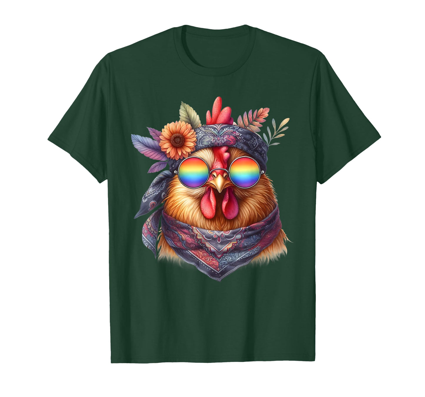 Cute Hippie Chicken with Glasses and Bandana T-Shirt