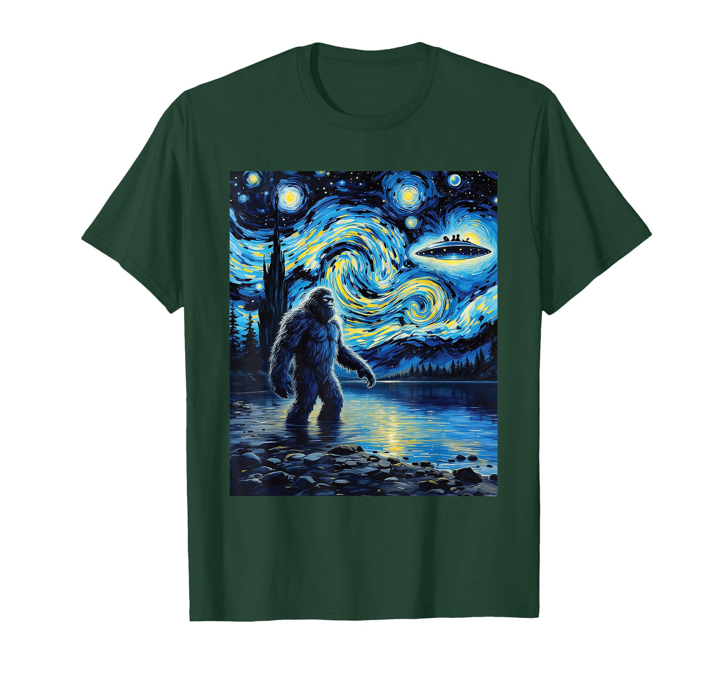Bigfoot UFO Extraterrestrial Encounter Adventure Van Gogh T-Shirt