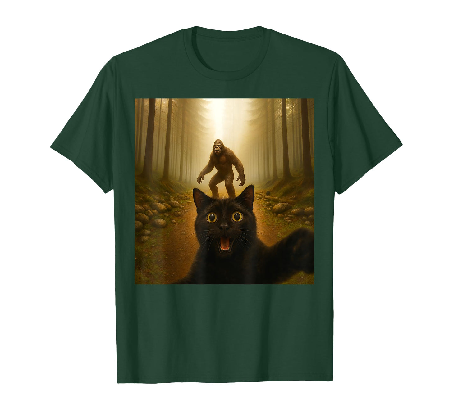 Cat Selfie with Bigfoot Funny Cats Gifts for Men Women Kid T-Shirt