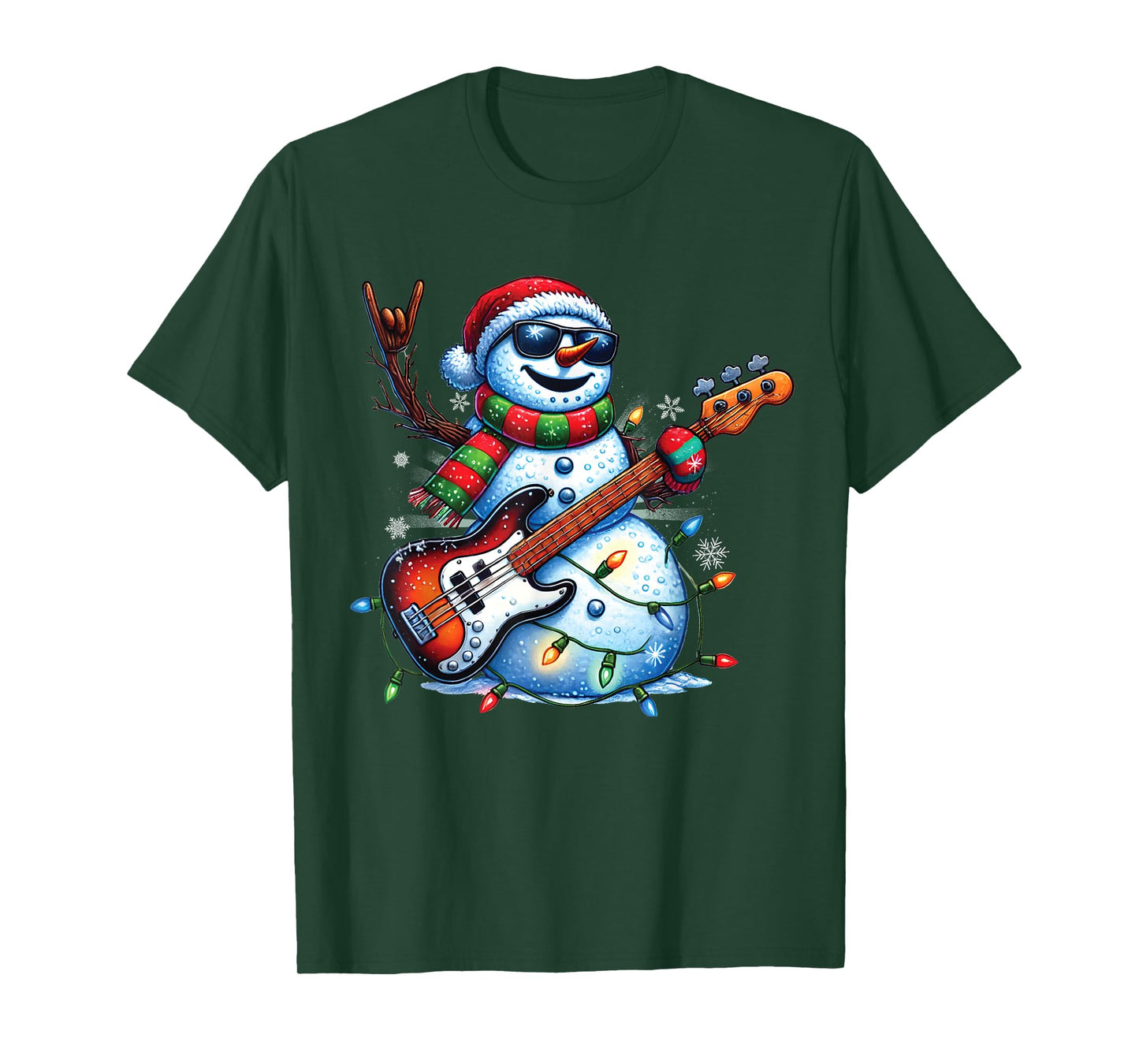 Funny Snowman Playing Guitar Christmas Musician Guitarist T-Shirt