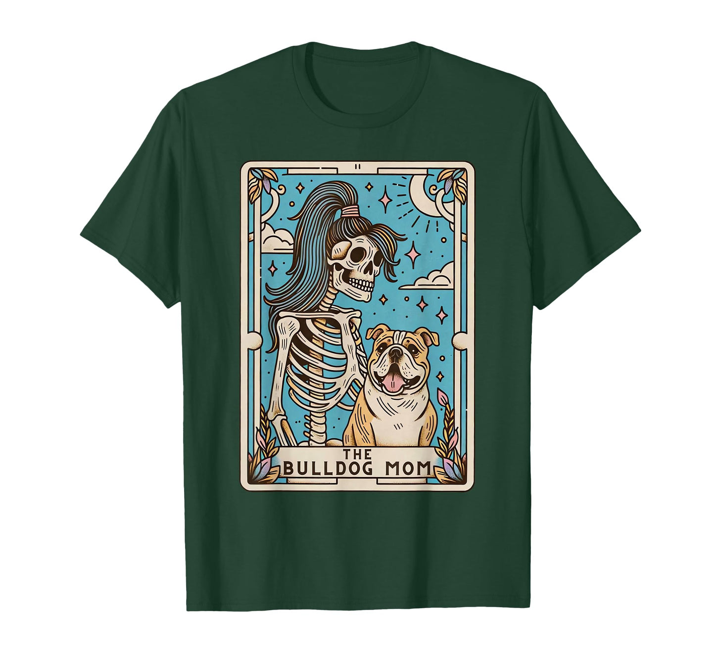 Retro Funny The Bulldog Mom Tarot Card Skeleton Halloween Men Women Kids T-Shirt