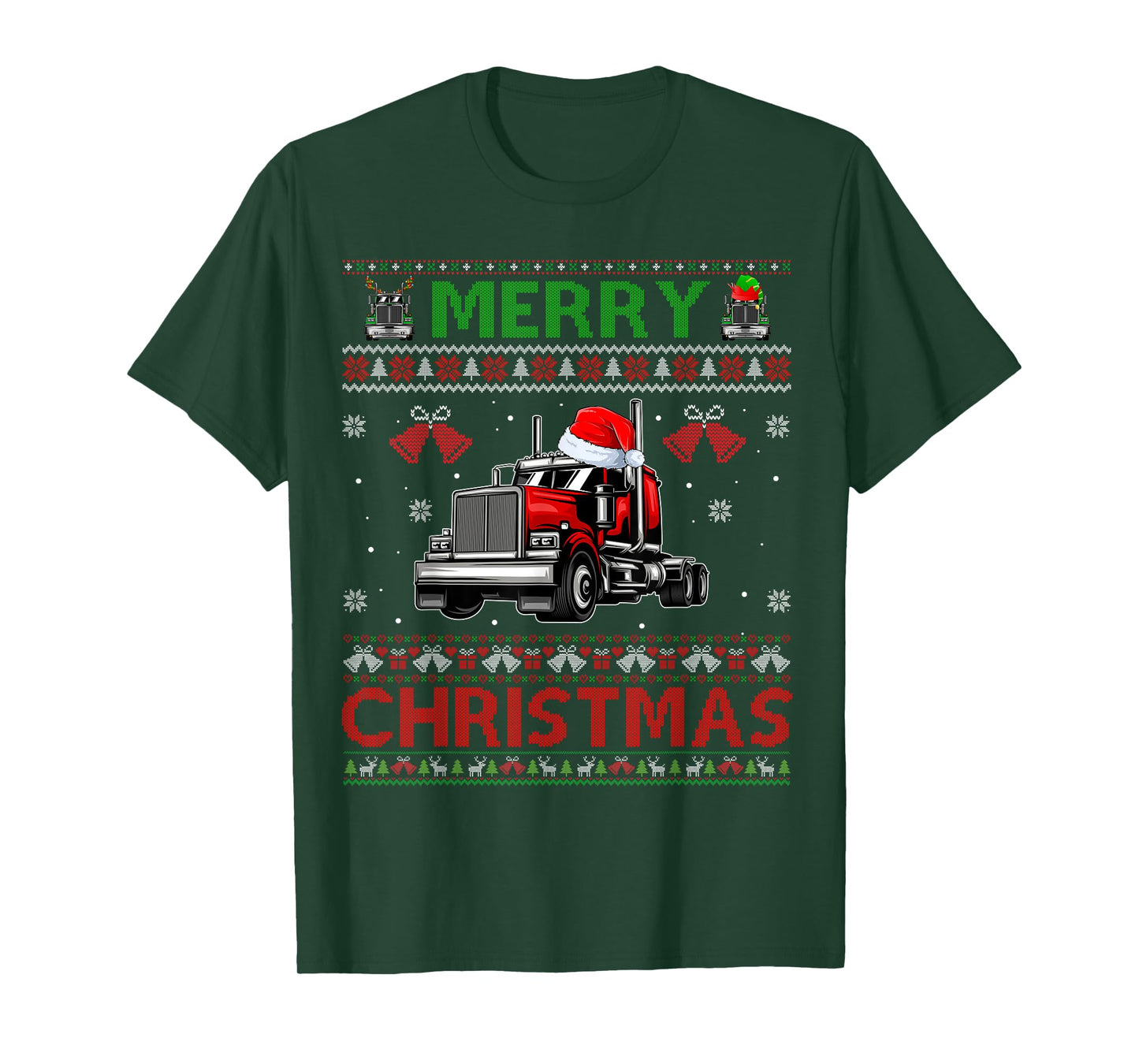 Merry Christmas Elf Reindeer Santa Trucker Ugly Xmas Sweater T-Shirt