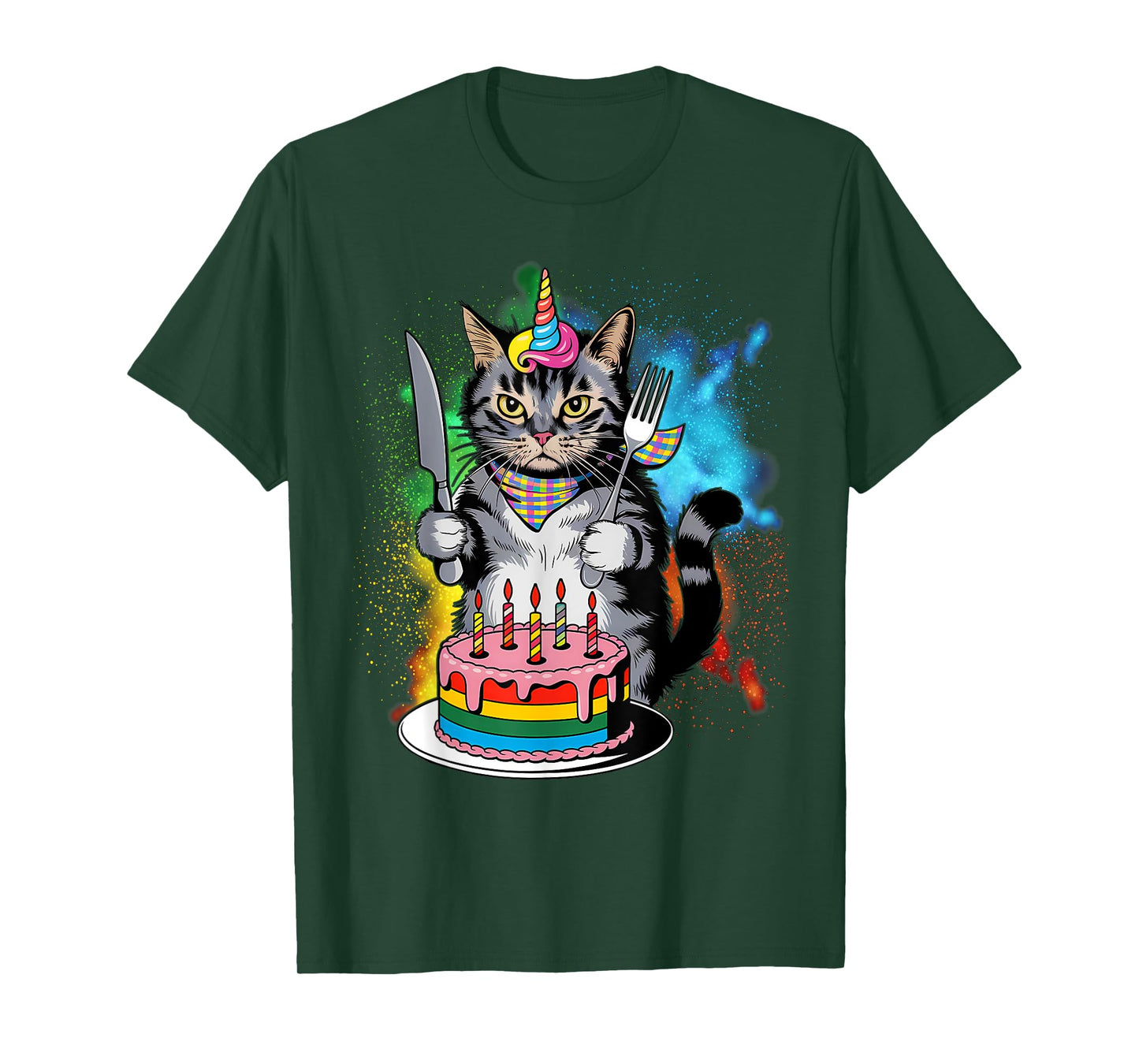 Funny Cat Unicorn with A Birthday Cake T-Shirt