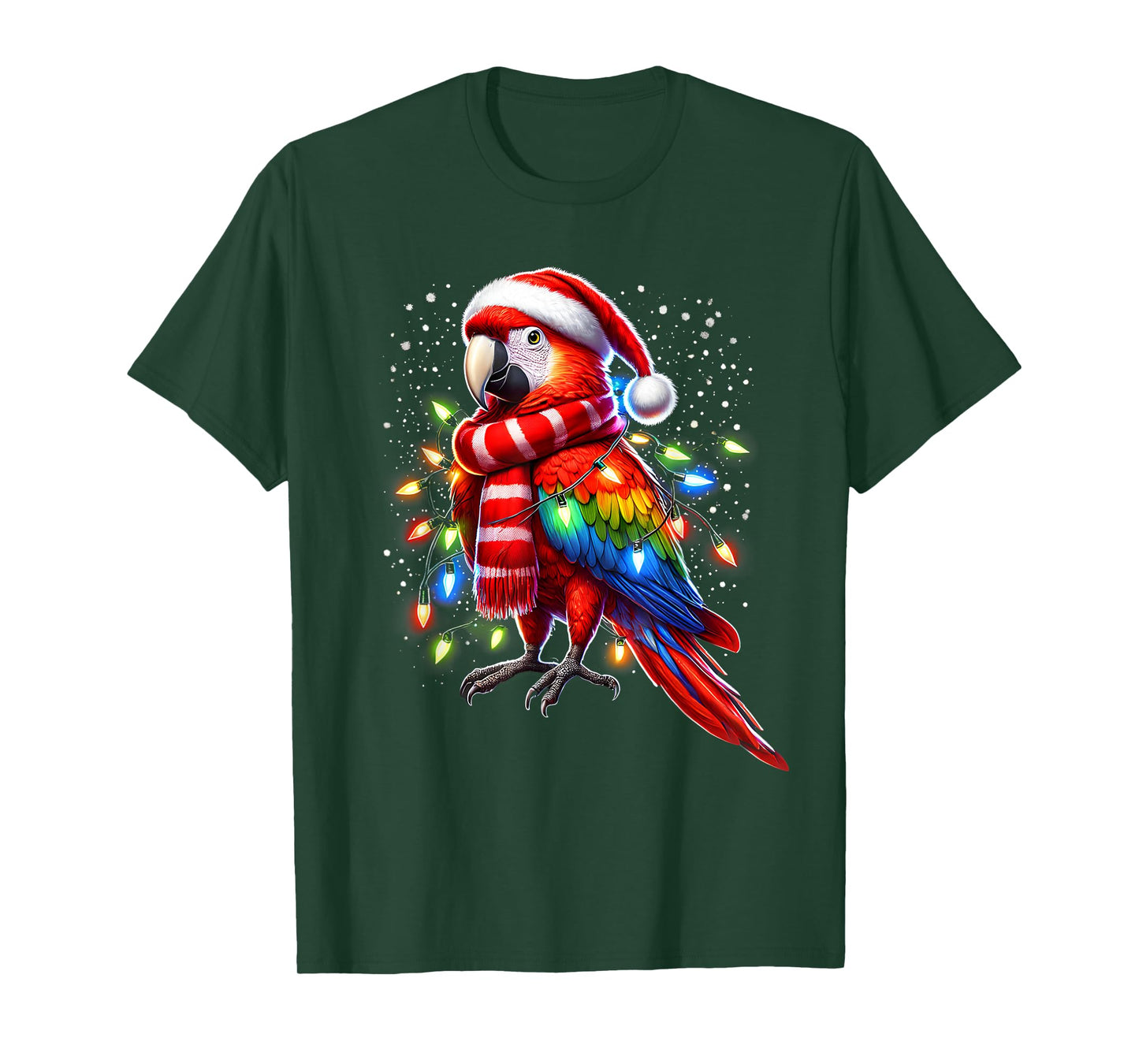 Funny Scarlet Macaw Christmas Tree Lights Xmas Parrot Lover T-Shirt