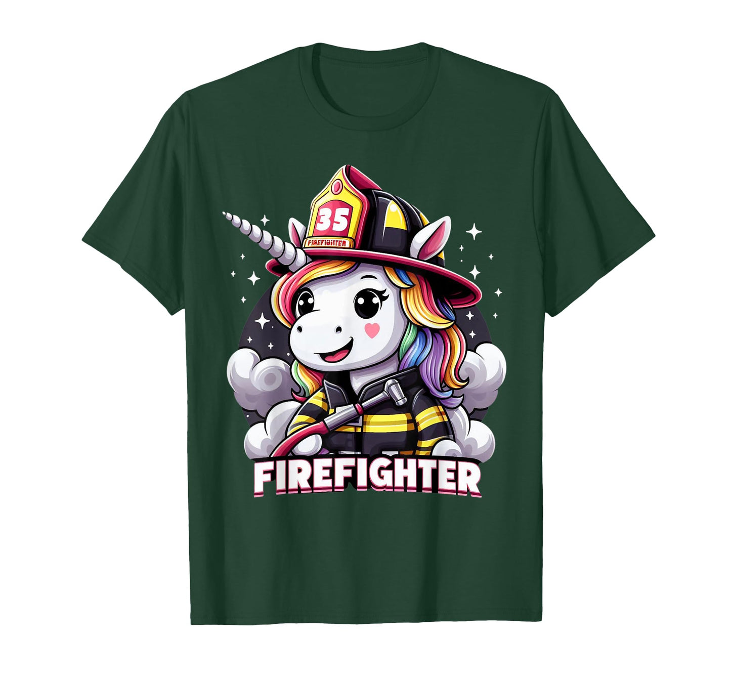 Firefighter Unicorn Kids Girls Women Rainbow Firefighting T-Shirt