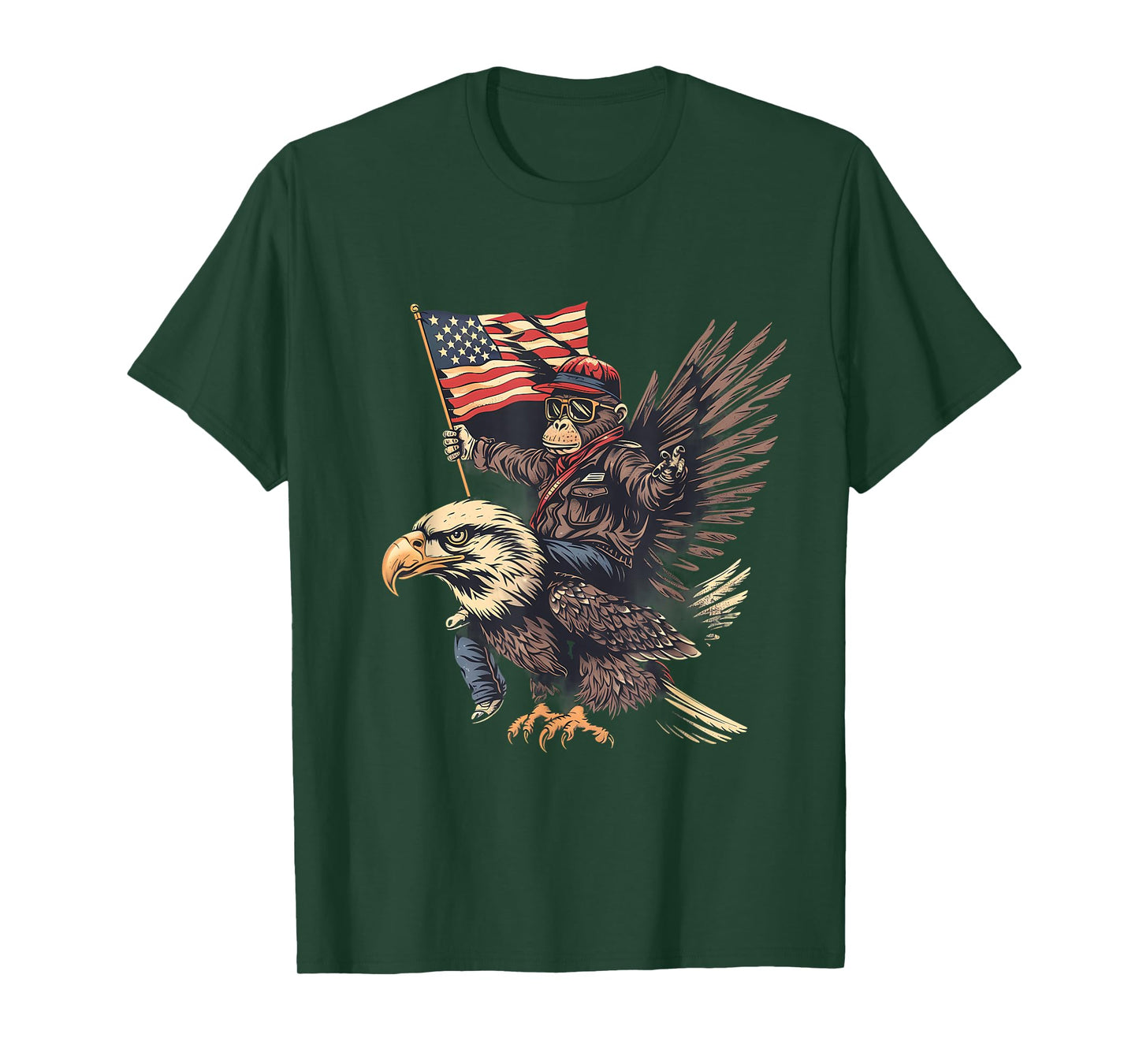 Funny Monkey Bald Eagle USA American Flag Fourth Of July T-Shirt for Women Kids Men