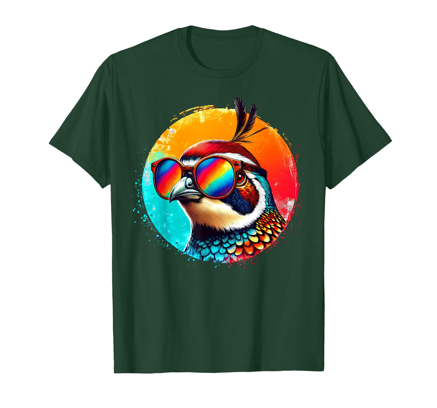 Cool Tie Dye Quail Sunglasses Bird Illustration Art T-Shirt