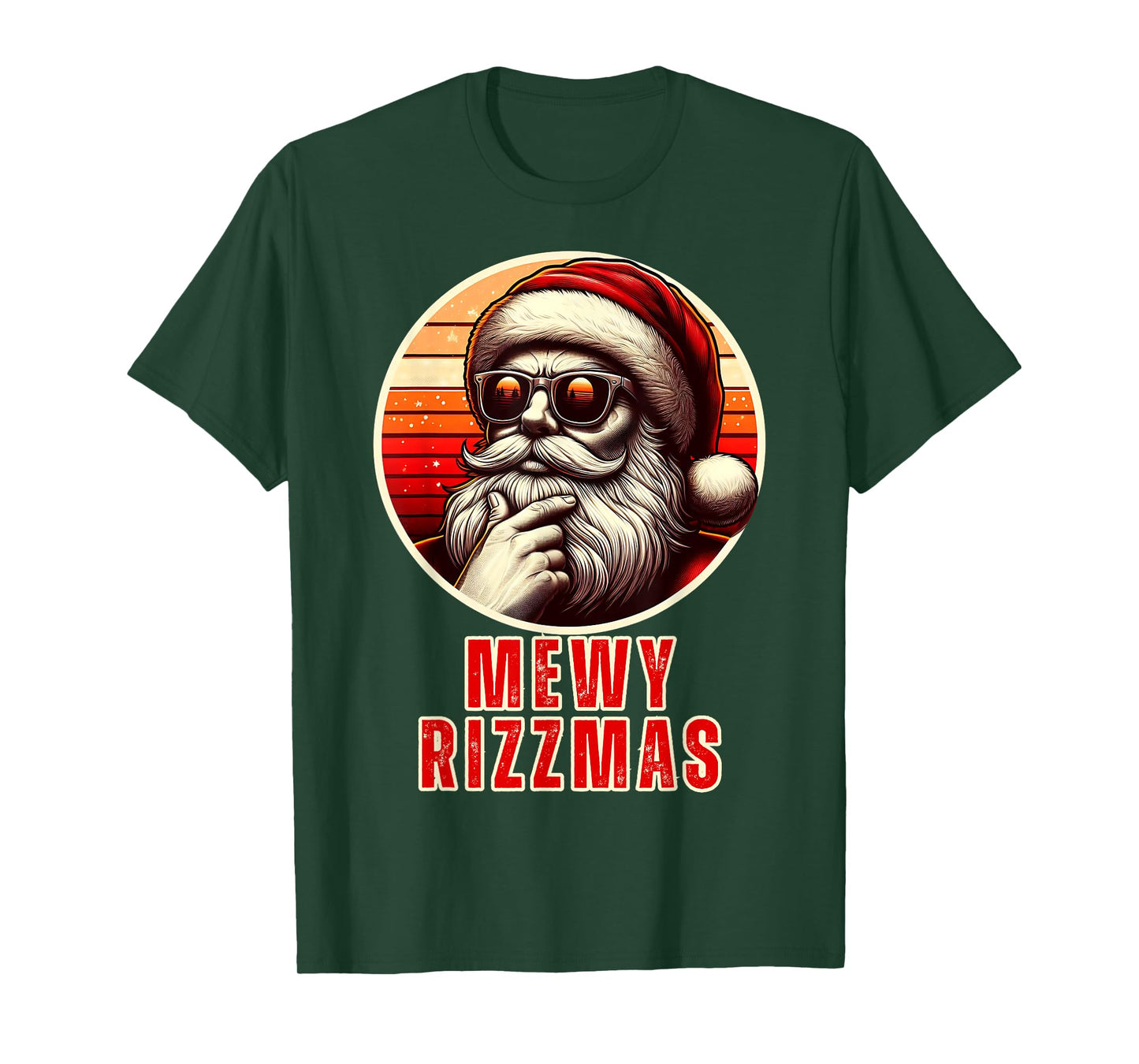 Mewy Rizzmas Funny Santa Mewing Joke Rizz Mens Christmas T-Shirt