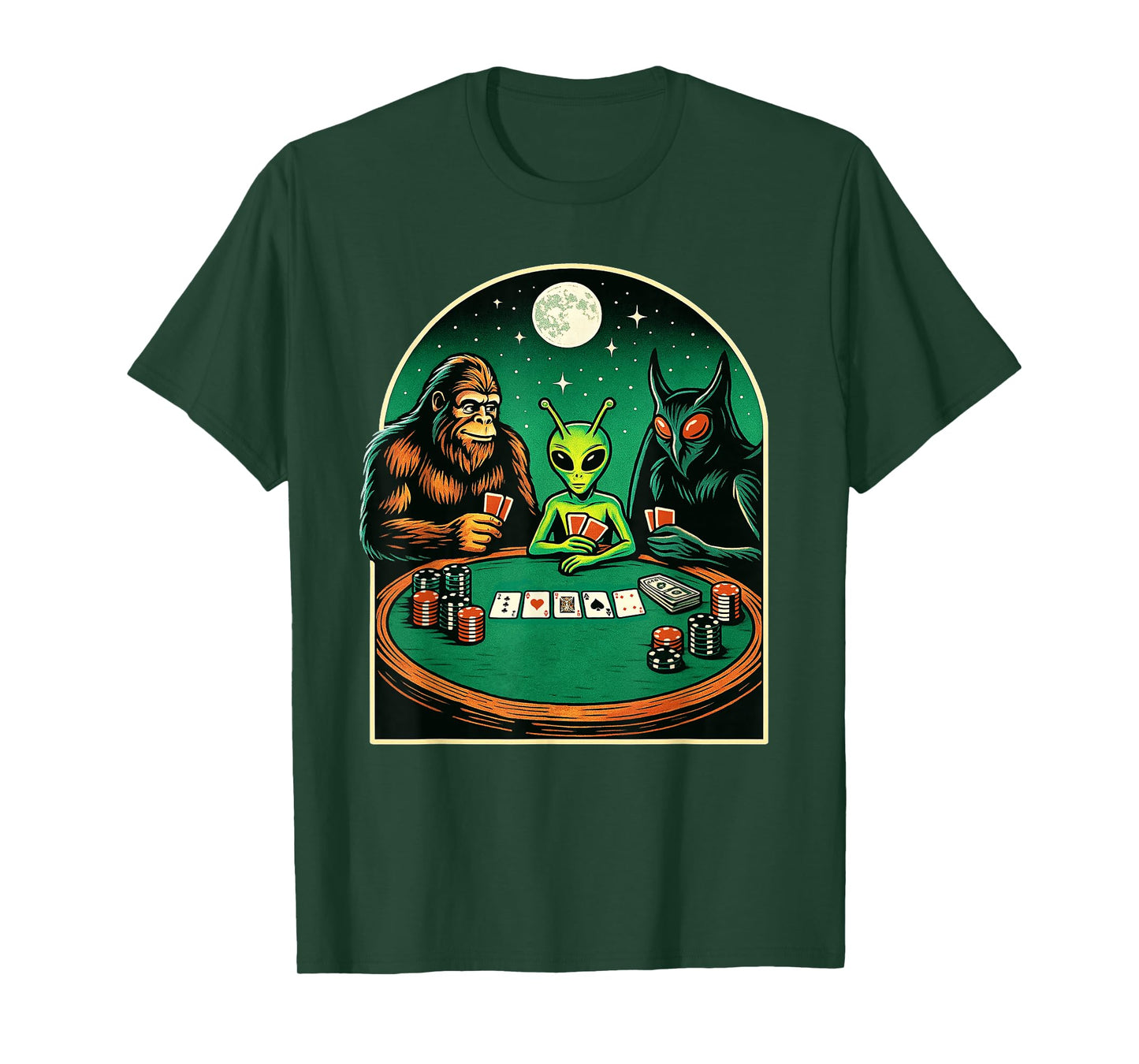 Poker Shirt Men Women Bigfoot Alien Mothman Playing Poker T-Shirt
