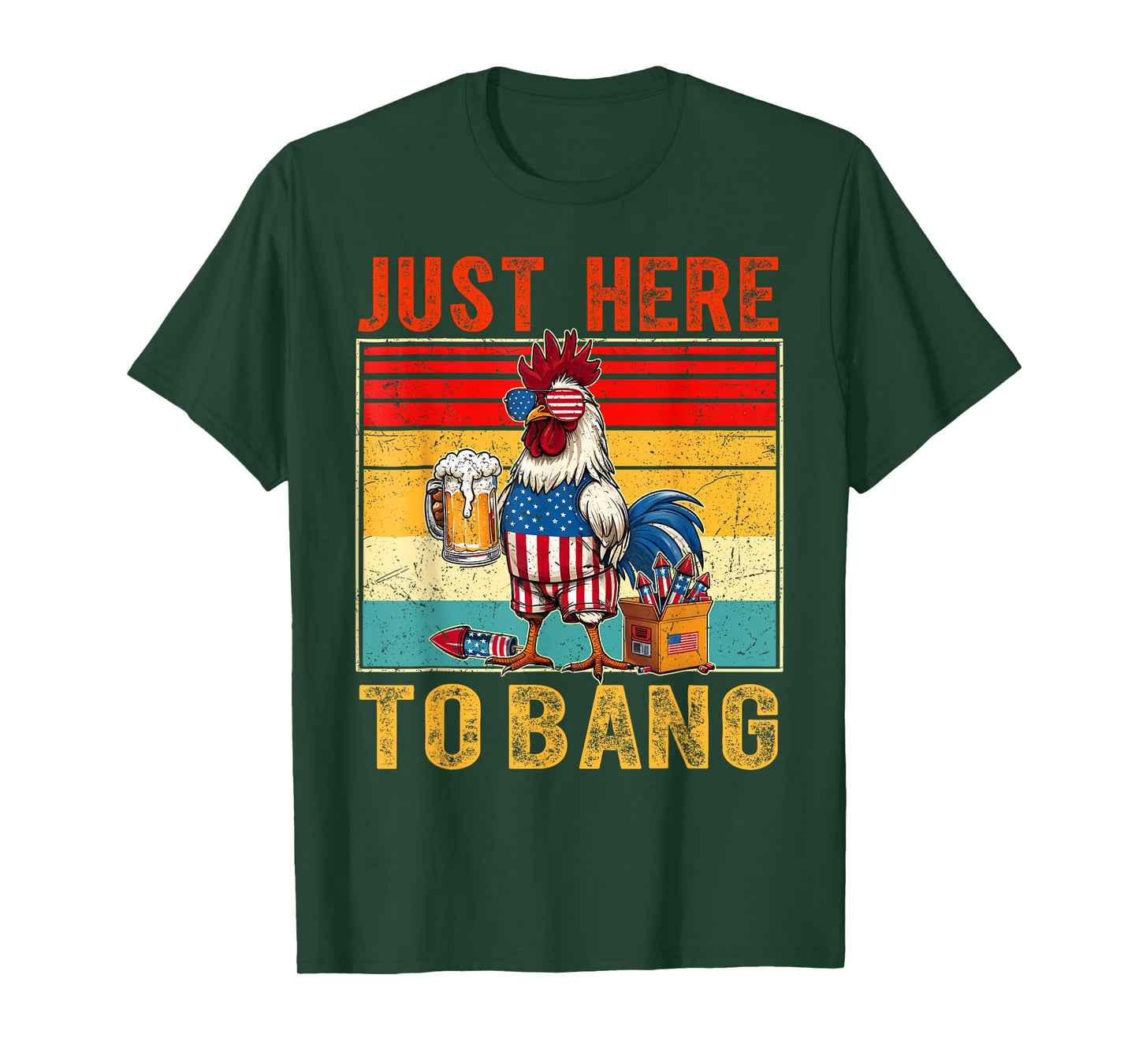 Chicken Fireworks 4th Of July Here To Bang Retro America Men T-Shirt