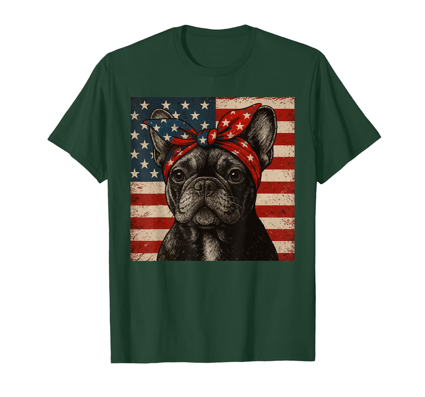Frenchie Bow Dog Patriotic 4th of July Men Women Kids T-Shirt