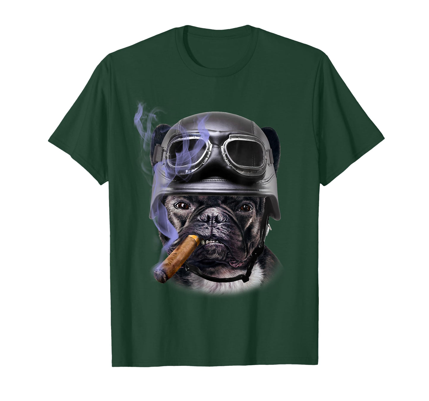 T-Shirt, French Bull Dog Biker in Motorcycle Helmet, Cigar T-Shirt for Men Women