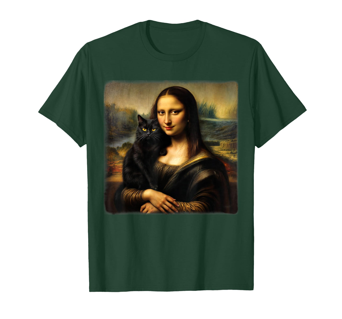 Mona Lisa Holding Black Cat Kitty Cat Mom Cat Dad Cats Lover T-Shirt