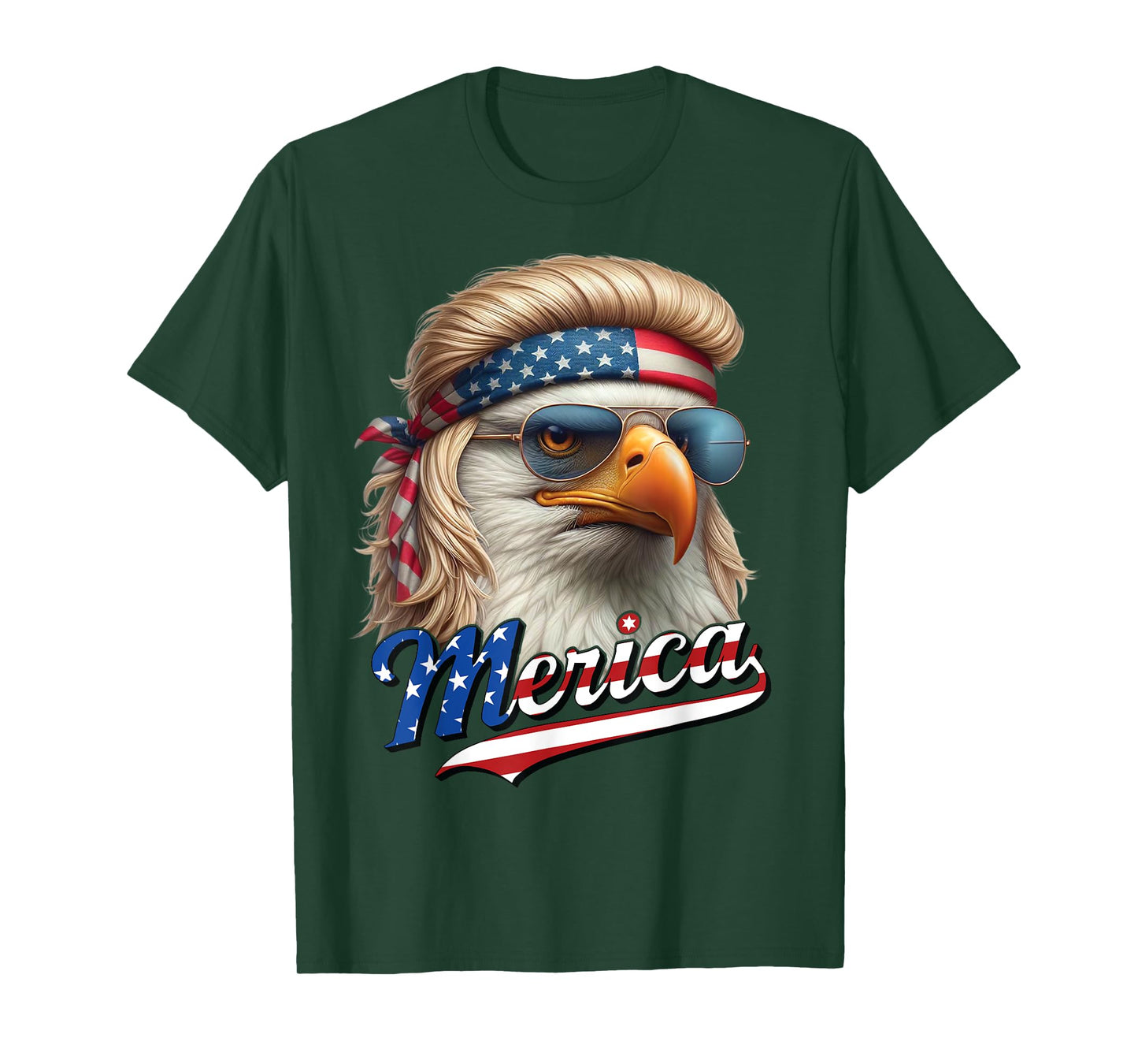 Bald Eagle Merica 4th July Eagle Blonde Mullet Funny Man T-Shirt
