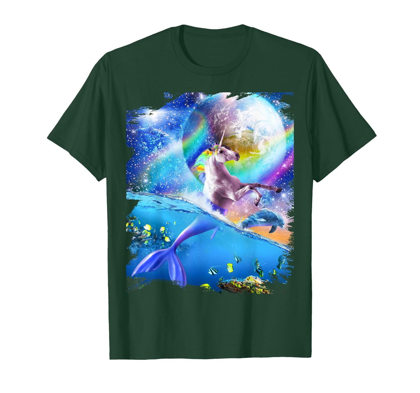 Rainbow Space Mermaid Unicorn, Mermicorn, Dolphin T-Shirt