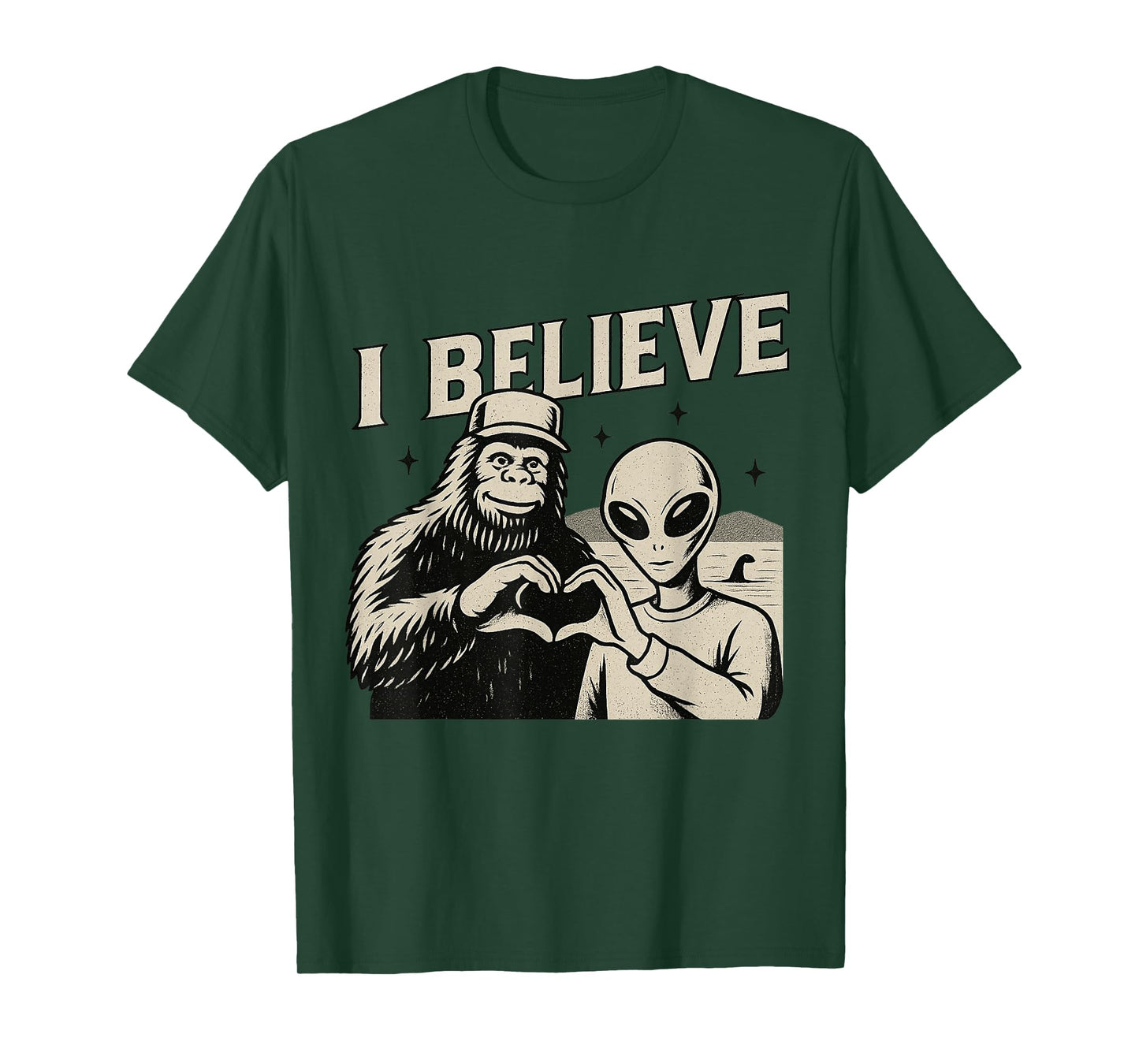 Vintage I Believe Funny Bigfoot Alien Loch Ness Cryptid T-Shirt