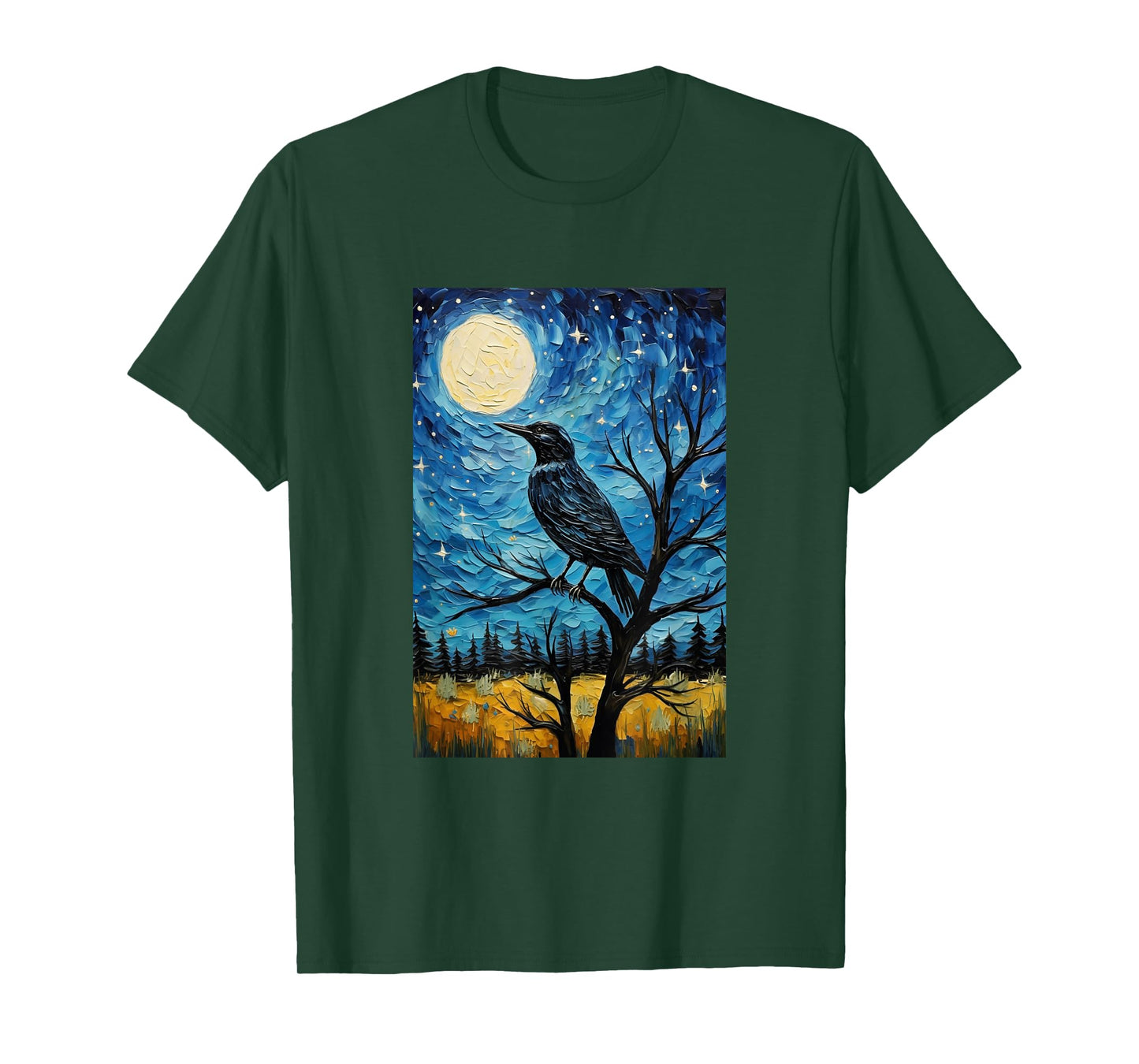 Magpie Crow Raven Bird - Van Gogh Style - Starry Night T-Shirt