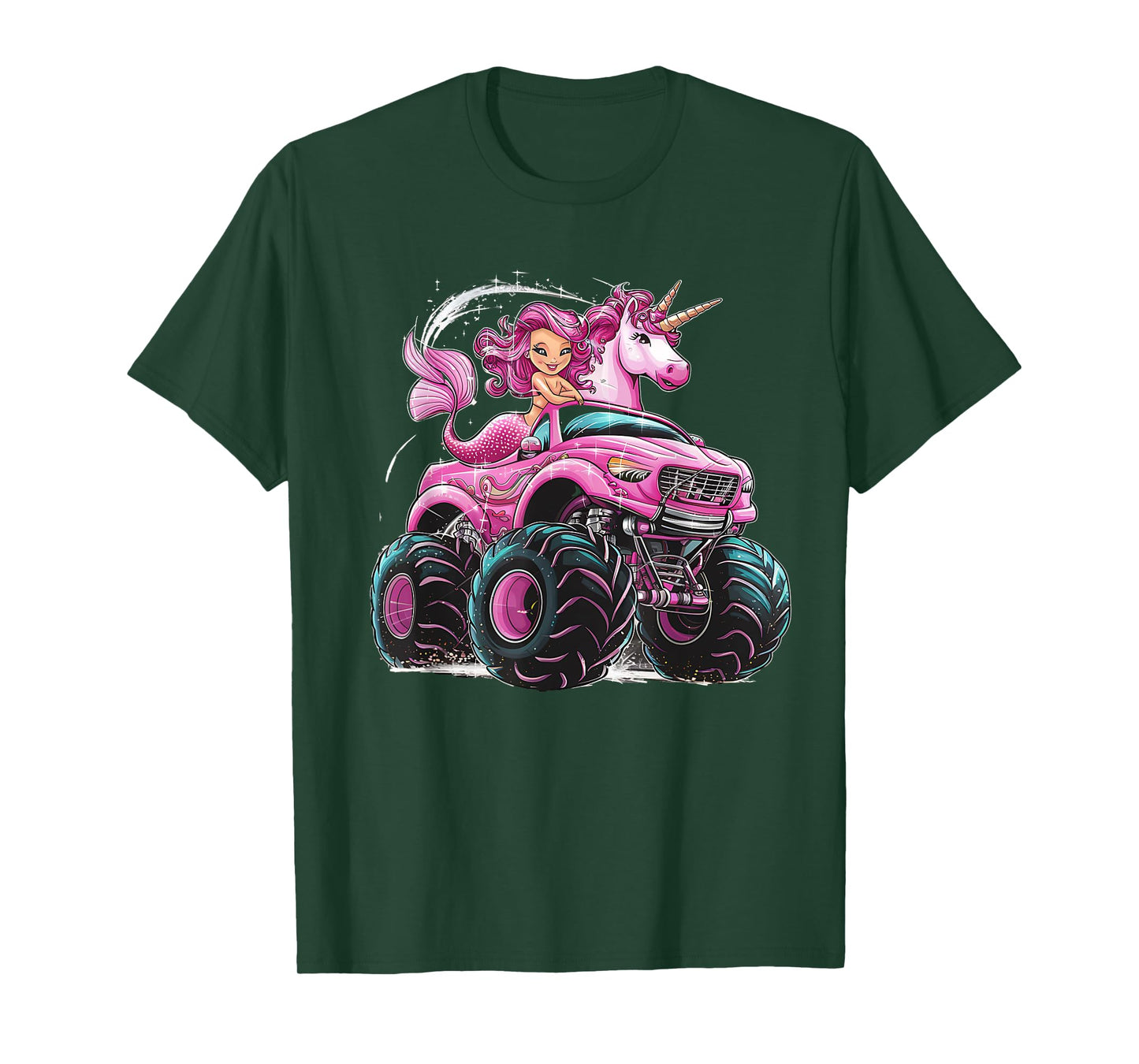 Mermaid Unicorn Monster Truck Birthday Girl Monster Truck T-Shirt