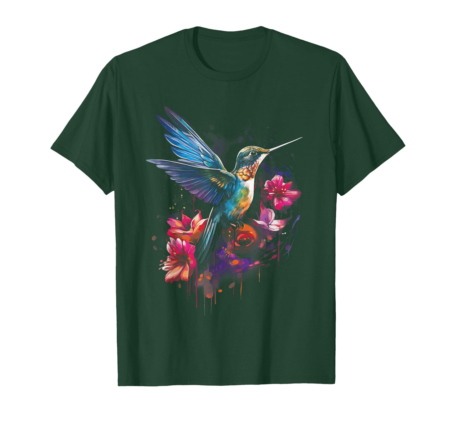Hummingbird Floral Bird Artwork T-Shirt