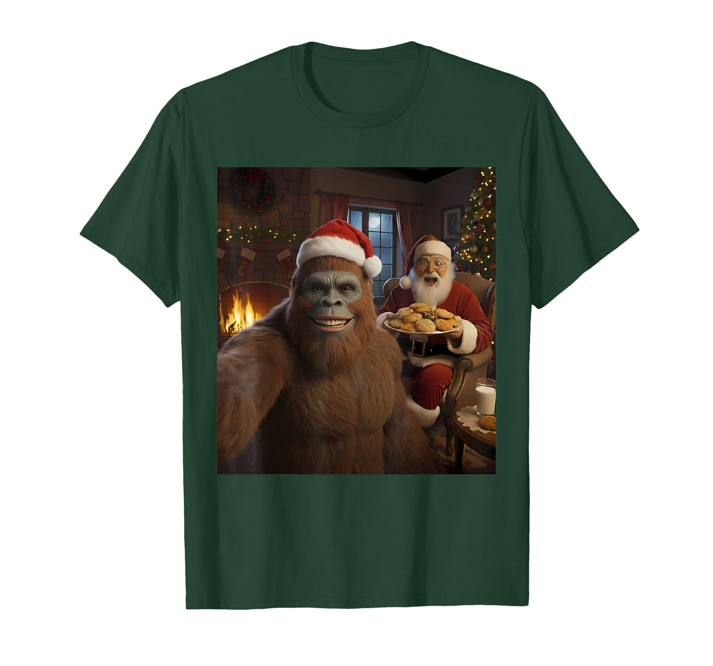 Bigfoot Selfie with Santa Claus Funny Christmas Meme T-Shirt